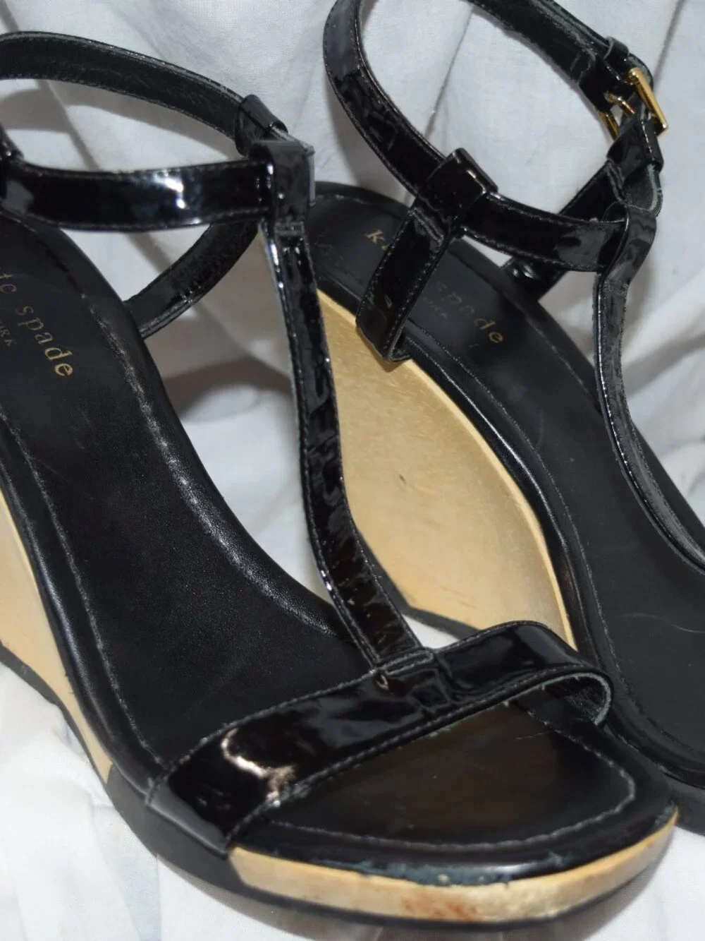 Kate Spade New York Wood Wedge Strappy Platform Sandals Black Size 8M